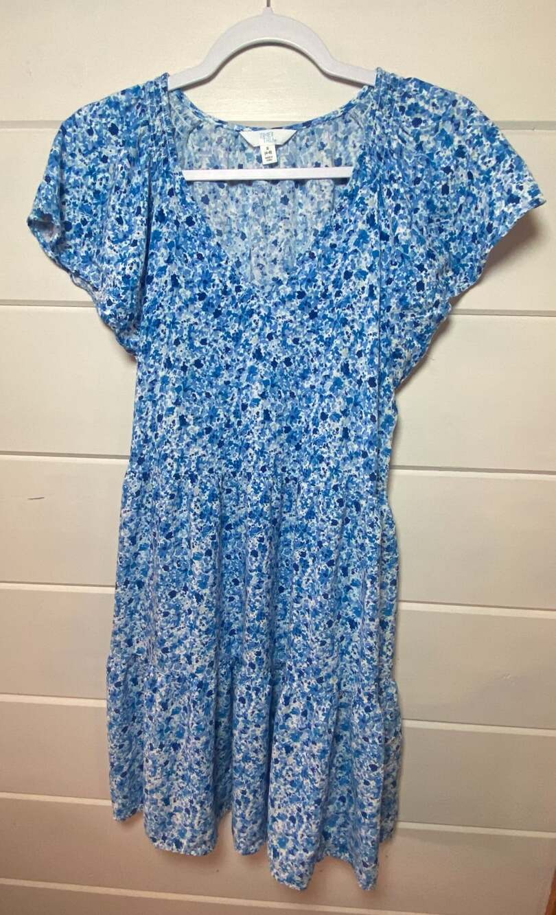Time and Tru Tiered V Neck Dress Size S 4-6 Blue